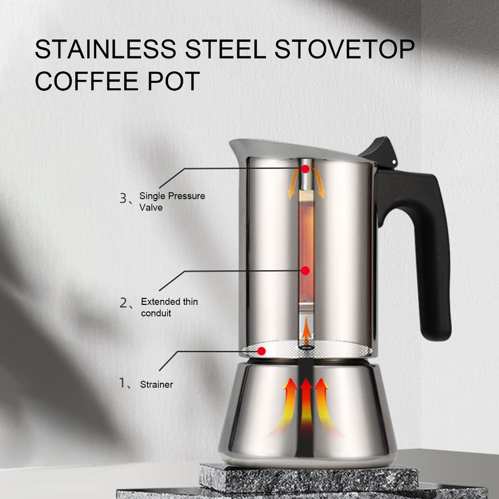 Coffee Equipment Wdt - Paslanmaz Çelik Moka Pot Büyük Kapasiteli