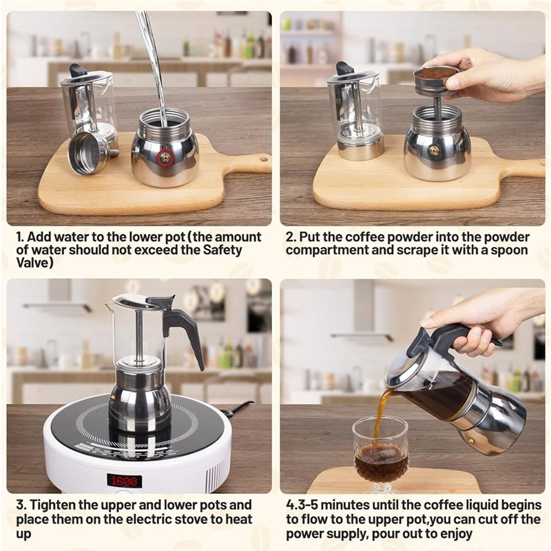 ABUI-Clear Glass 4 Fincan Moka - Coffee Equipment Wdt incelemesi ve fiyatı